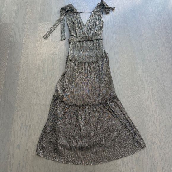 Sabina Musayev Helena Metallic Tiered Maxi Dress with belt - Size Medium - Picture 3 of 10